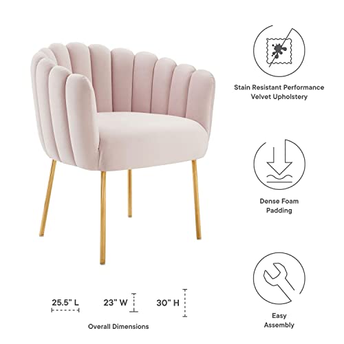 Modway Sanna Modern Channel Tufted Performance Velvet Armchair in Pink/Gold