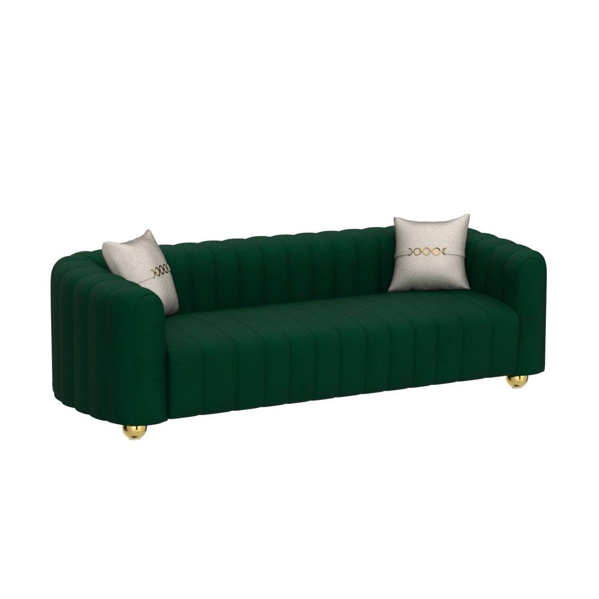 ANTTYBALE 83'' Velvet Sofa for Living Room Modern Couch 3-Seater Apartment Sofa with 2 Pillows & Golden Metal Legs (2PCS Green)