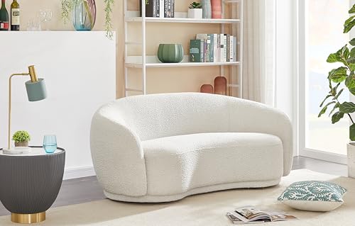 Meridian Furniture 693Cream-L Hyde Collection Modern | Contemporary Boucle Fabric Upholstered Loveseat, Cream, 64" W x 38" D x 27.5" H