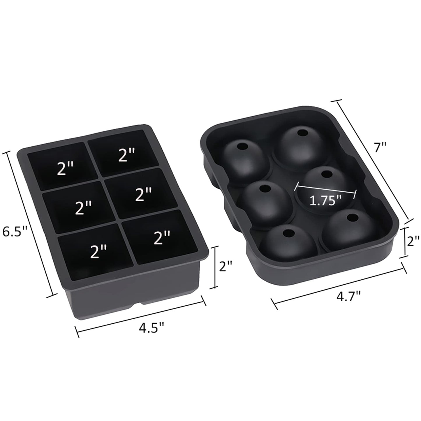 Ticent Ice Cube Trays (Set of 2), Silicone Sphere Whiskey Ice Ball Maker with Lids & Large Square Ice Cube Molds for Cocktails & Bourbon - Reusable & BPA Free