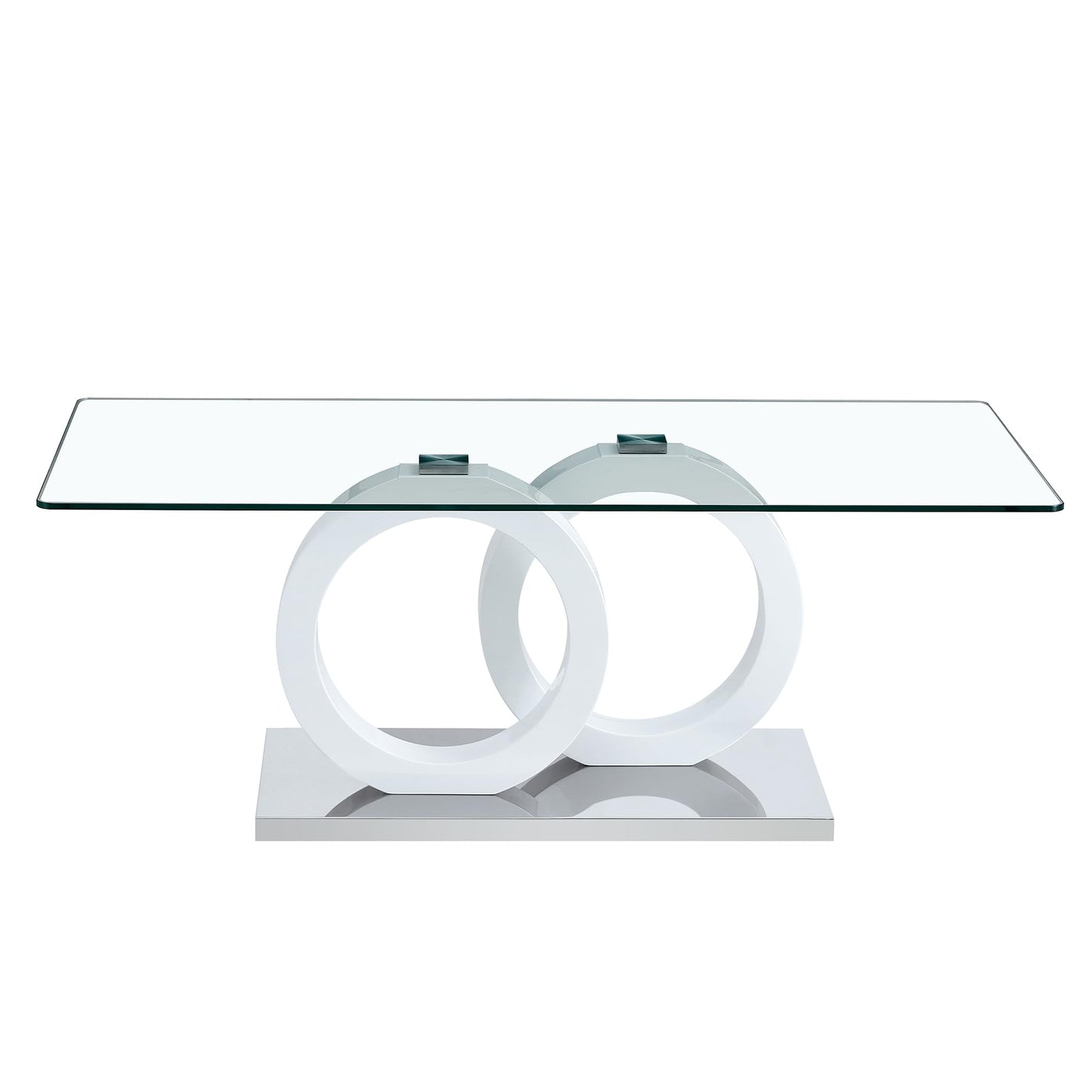 Btikita Glass Coffee Table, Modern Tempered Clear Coffee Tables Rectangular Center Tea Table with Wood Base for Living Room, Office (Style 1, White)