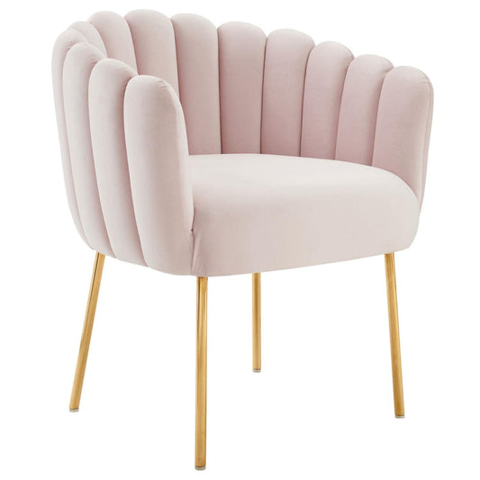 Modway Sanna Modern Channel Tufted Performance Velvet Armchair in Pink/Gold