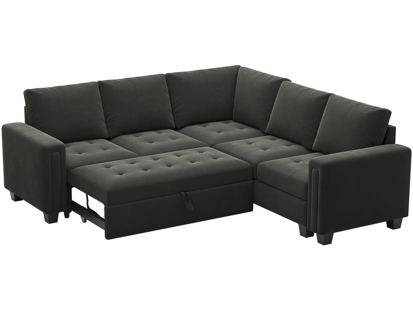 Belffin Modular Sectional Sleeper Sofa with Pull Out Couch Bed Velvet Convertible L Shaped Sectional Couch for Living Room Apartment Grey