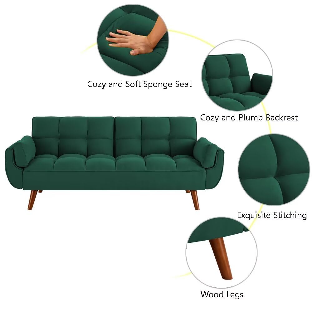 XGWIHLO Convertible Sofa Bed Folding Loveseat Couch, Modern Futon Recliner Sleeper with Adjustable Backrest, Green