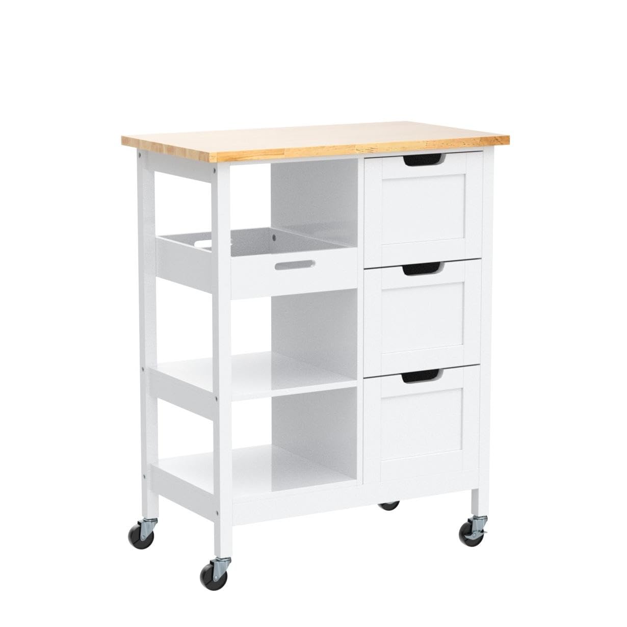 YITAHOME Small Solid Wood Top Kitchen Island Cart on Wheels with Storage, Rolling Portable Dining Room Serving Utility Carts Mobile Movable with 3 Drawers Cabinet, Oak & White