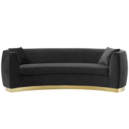 Contemporary Modern Designer Living Room Lounge Club Lobby Sofa, Velvet Fabric Metal Steel, Black