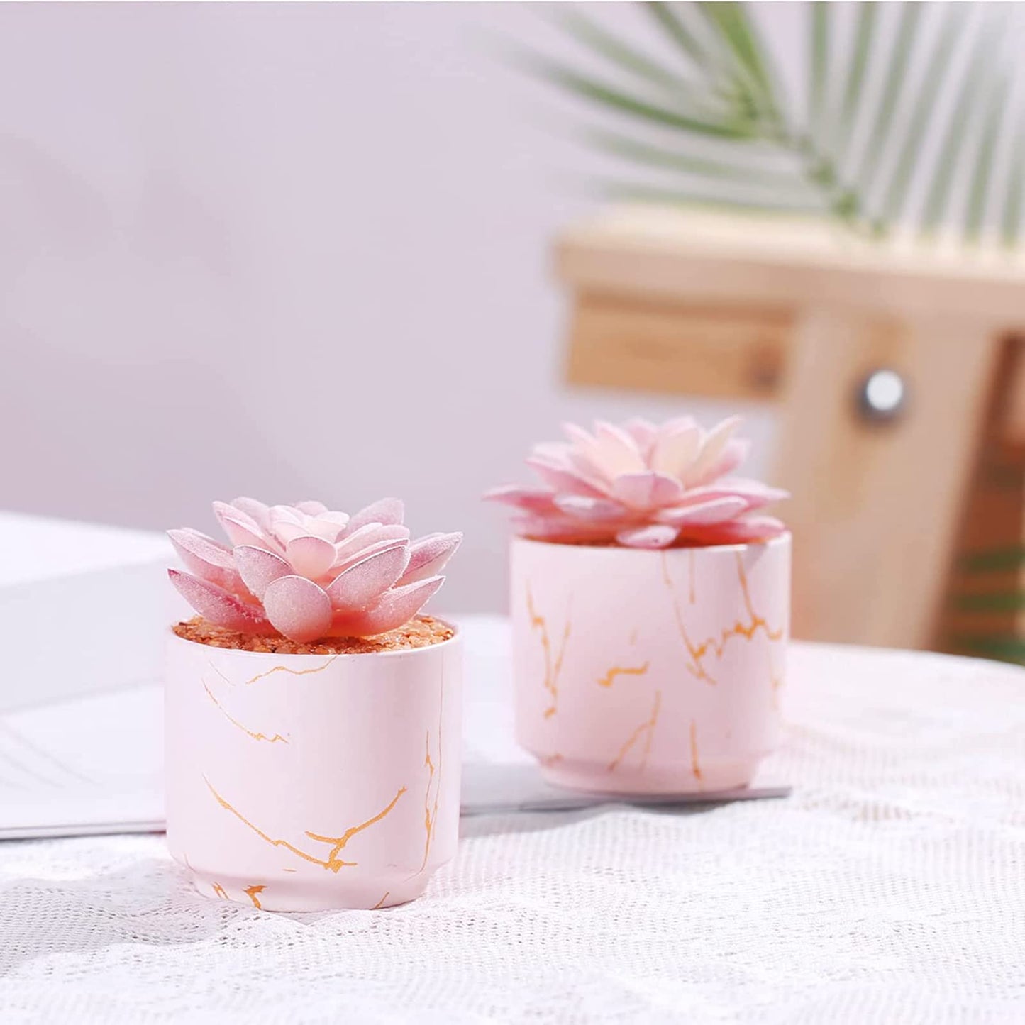 ZENIDA Succulent Artificial Plants,Cute Fake Succulents in 2 Pink Ceramic Pots,Small Fake Plants for Office,Table,Desk,Bathroom, Bedroom,Aesthetic Room Shelves Decor,Desk Decorations for Women Office