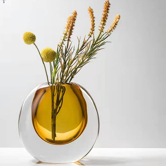 Scizorito Crystal Vase, Modern Decorative Vase, Minimalist Floral Vase, Light Luxury Style for Home Decor, Centerpiece, Office, Pampas Grass, Dried Flowers, Flowers and Buds (Amber)