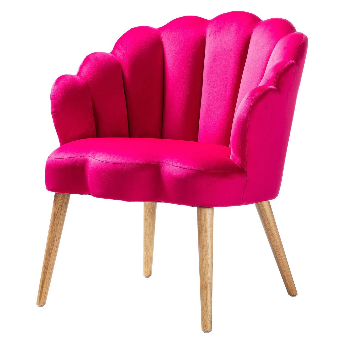 Accent Velvet Upholstered Living Room Chairs with Cute Scalloped Back & Golden Legs for Makeup Room/Bedroom, Modern Accent Armchair Lady's Cute Vanity Chair,Comfy Tufted Guest Chair (FUSHIA)