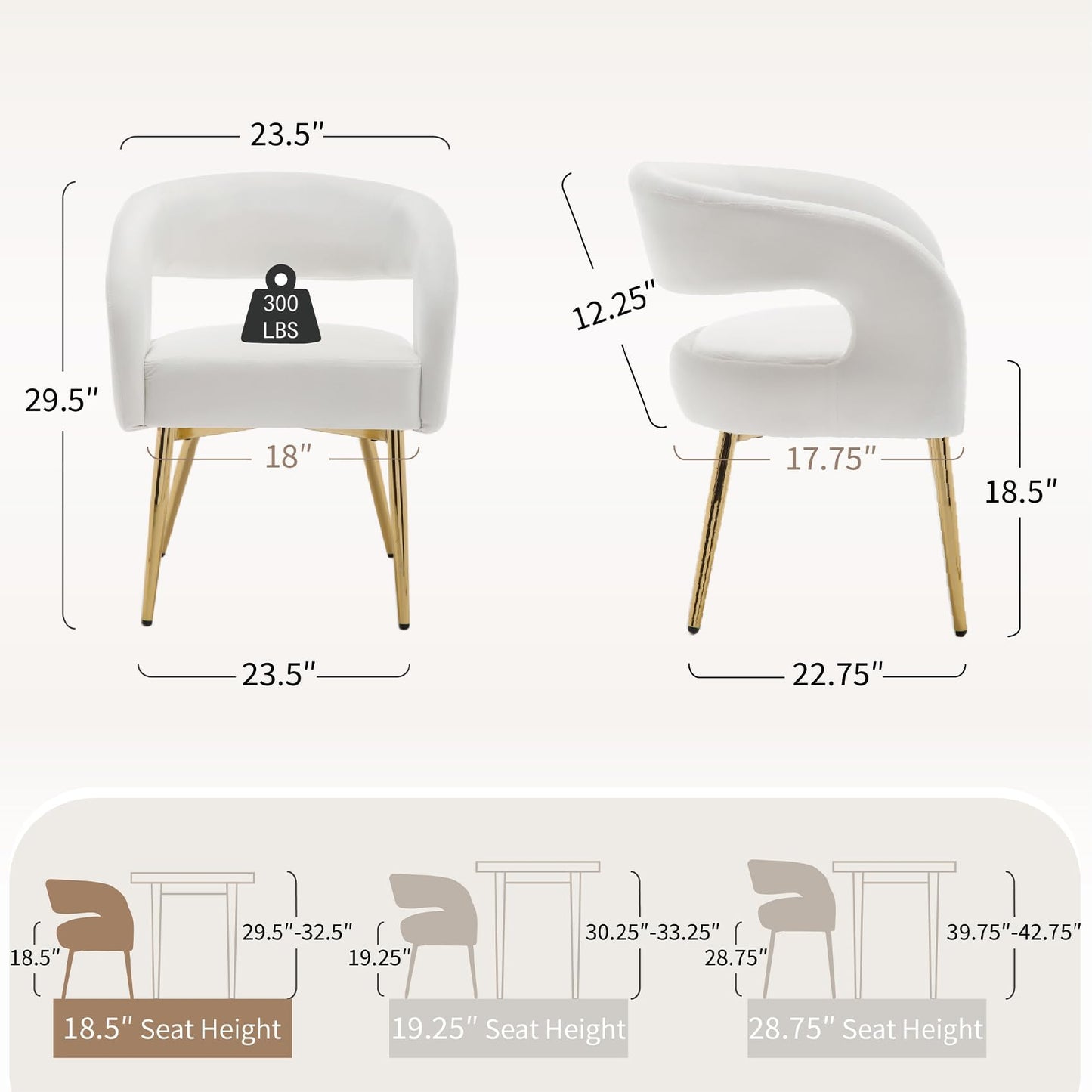 ZH4YOU White Upholstered Dining Chairs Set of 4, Luxury Velvet Dining Room Chairs with Gold Metal Legs Modern Comfy Barrel Armchairs for Kitchen Living Room Recepition Restaurant