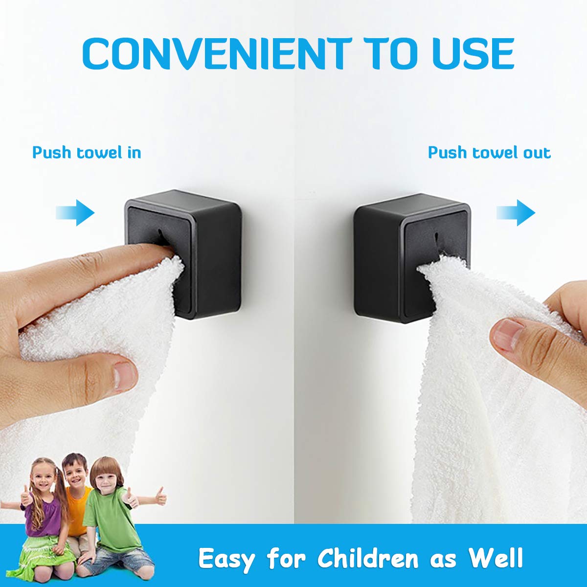 3 Pack Kitchen Towel Hooks - Self Adhesive Towel Holders for Kitchen,Wall Mounted Kids Hand Towel Hook,Ideal as Bathroom, Dish Towel Holders (3 PCS^Black&Black)