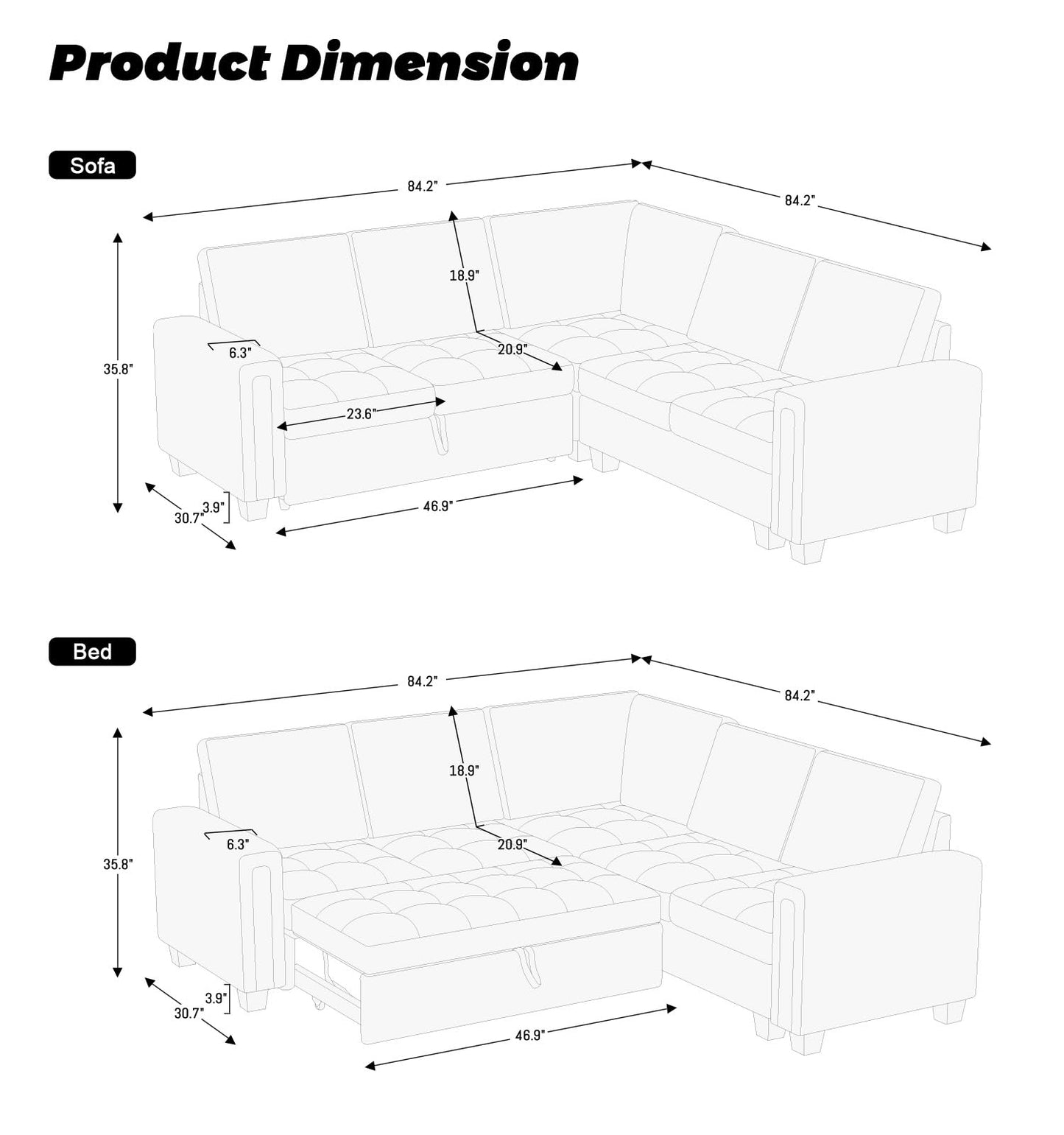 Belffin Modular Sectional Sleeper Sofa with Pull Out Couch Bed Velvet Convertible L Shaped Sectional Couch for Living Room Apartment Grey