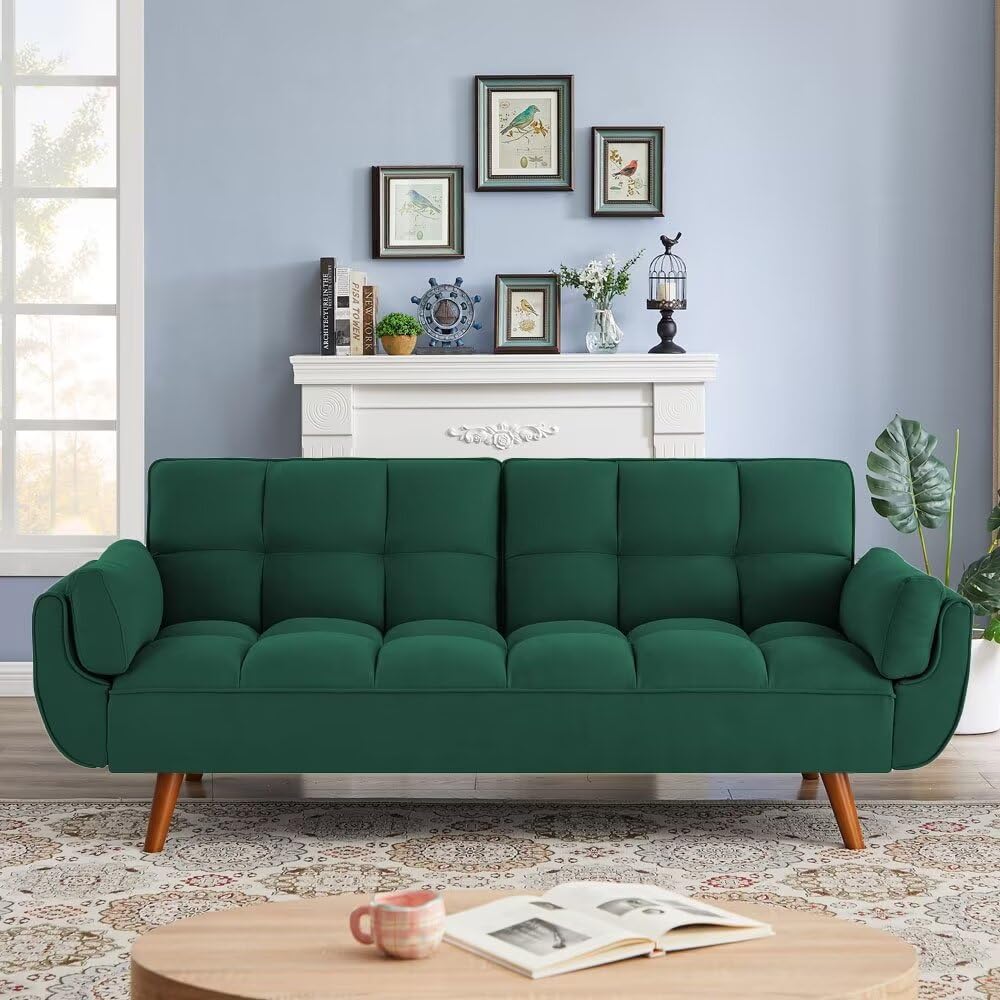 XGWIHLO Convertible Sofa Bed Folding Loveseat Couch, Modern Futon Recliner Sleeper with Adjustable Backrest, Green