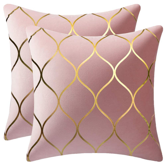 DEZENE Gold Velvet Throw Pillow Covers: 2 Pack 18x18 Inch Square Decorative Pillow Cases for Bedroom Sofa Couch Living Room, Pink