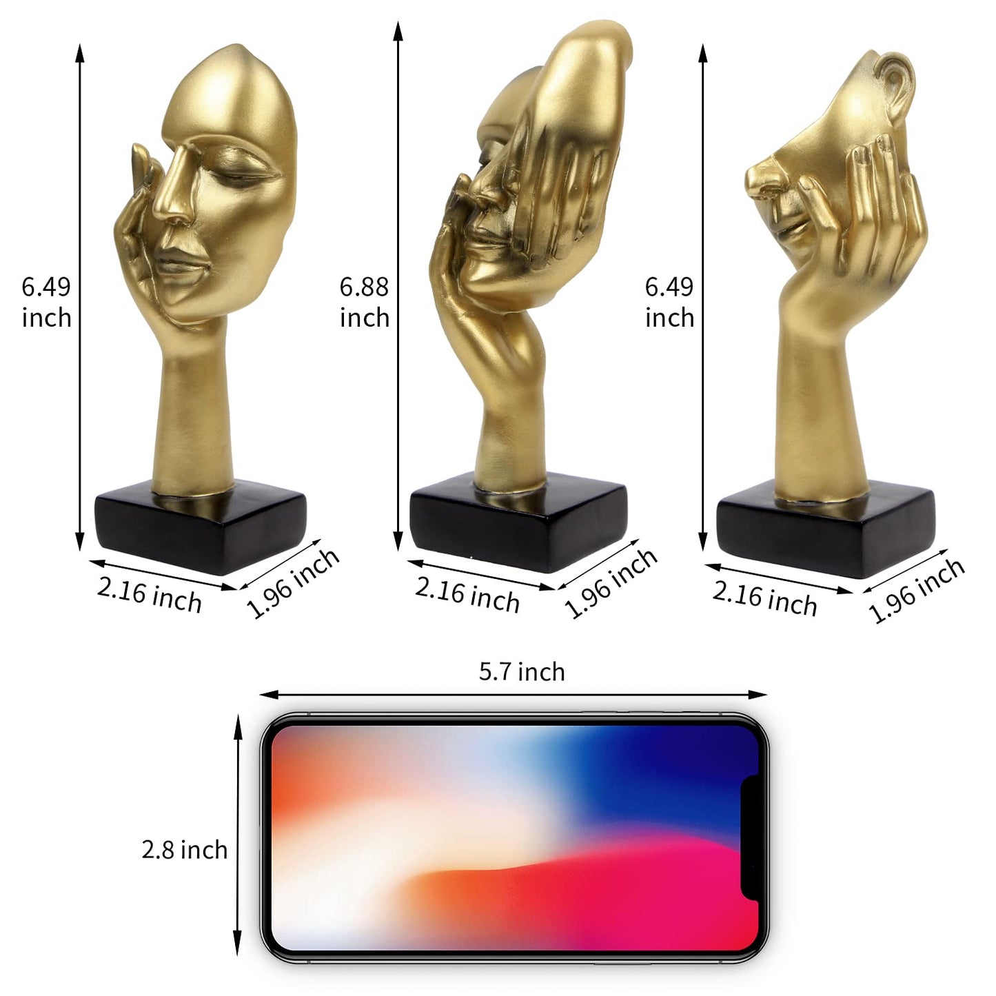 prosfalt 3 Pcs Thinker Statue,Modern Home Resin Sculptures,Collectible Figurines for Home Office Bookshelf Desktop Decor(Golden)