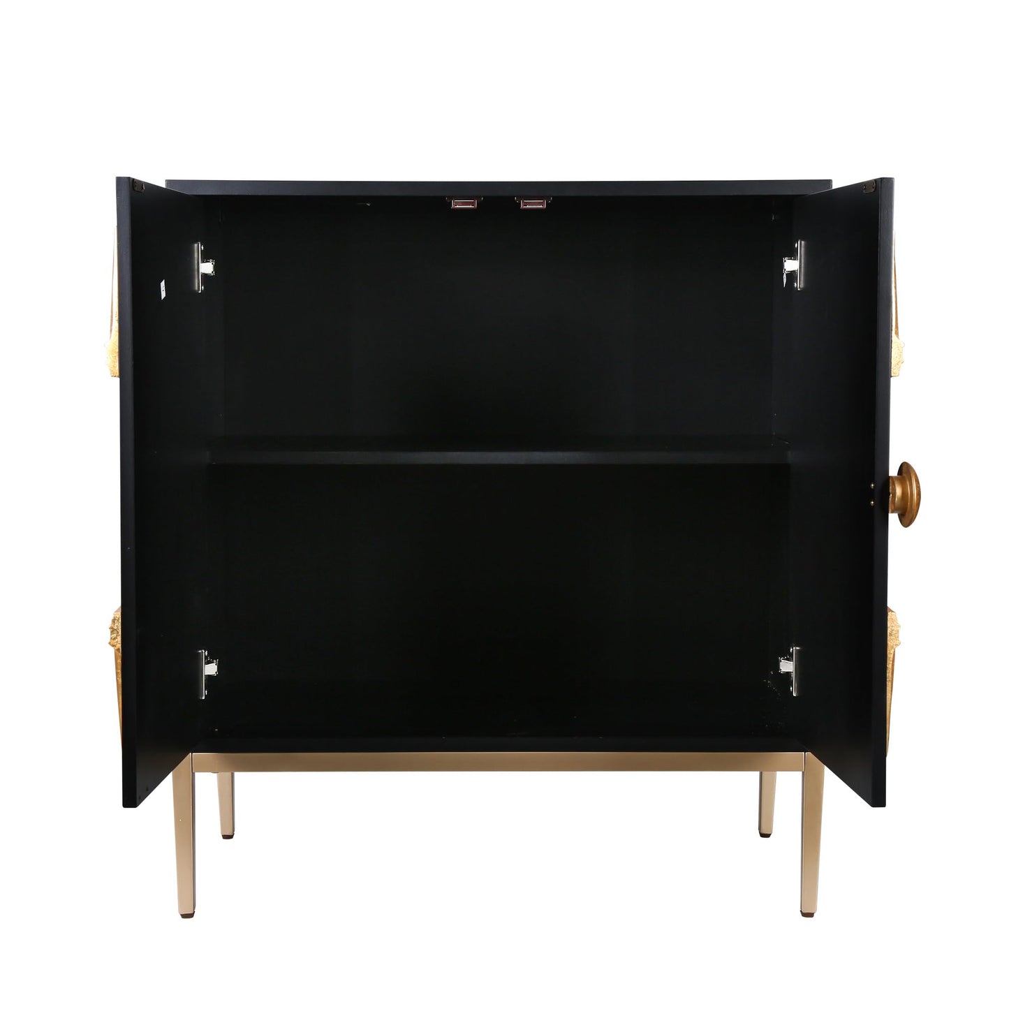 GEPOW Modern Black Sideboard Buffet Cabinet with Storage, Luxury Accent Cabinet with Gold Sunburst Design, Freestanding Chest with 2 Doors and Shelves for Living Room, Kitchen, Office or Entryway