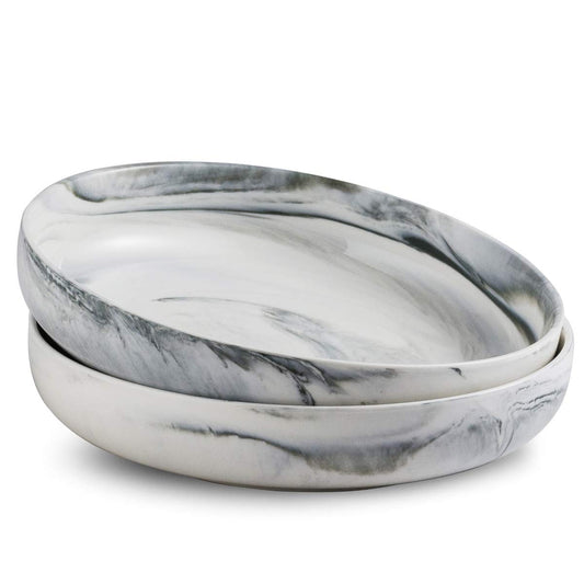 YHOSSEUN Serving Bowl Set, Ceramic Salad Serving Bowls Pasta Bowls Set of 2, Serving Dishes for Entertaining 10 inch Stackable Serving Bowls for Parties, Grey Marble