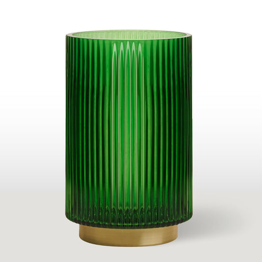 Torre & Tagus Adele Emerald Green Glass Vase with Gold Metal Base - Premium Clear Glass Cylinder Vase for Decor & Ribbed Glass Vase for Flowers, Emerald Green and Gold Decor for Table Centerpiece