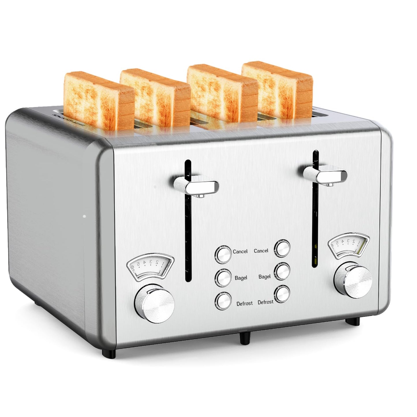 WHALL Stainless Steel Toaster, 6 Bread Shade Settings, Bagel/Defrost/Cancel Function, Extra-Wide Slot of 1.5 in Wide Slot, High Lift Lever, Removable Crumb Tray, for Various Bread Types