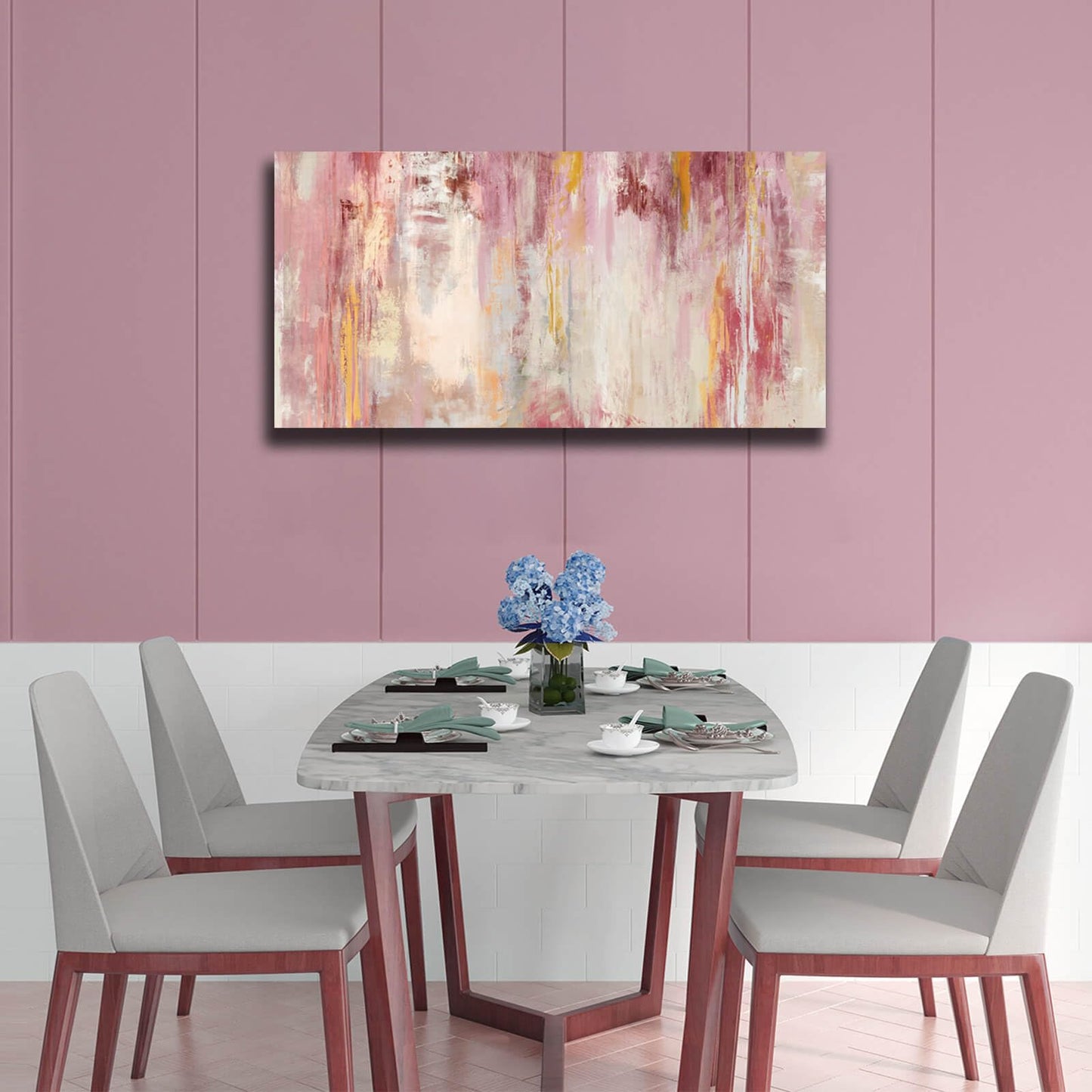 Kureful Abstract Wall Art Large Wall Decor Pink Artwork 20"x 40" Pictures Gold Paintings for Bedroom Living Room Office Canvas Prints