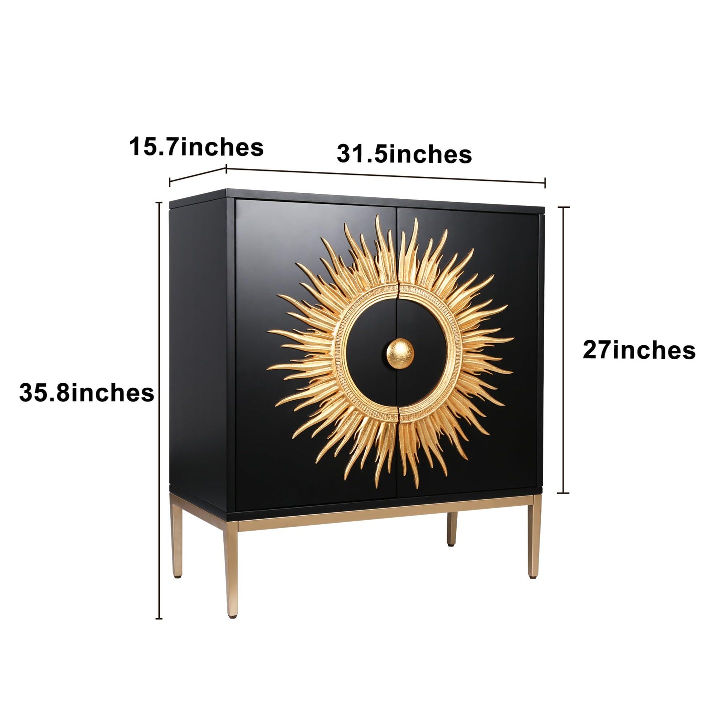 GEPOW Modern Black Sideboard Buffet Cabinet with Storage, Luxury Accent Cabinet with Gold Sunburst Design, Freestanding Chest with 2 Doors and Shelves for Living Room, Kitchen, Office or Entryway