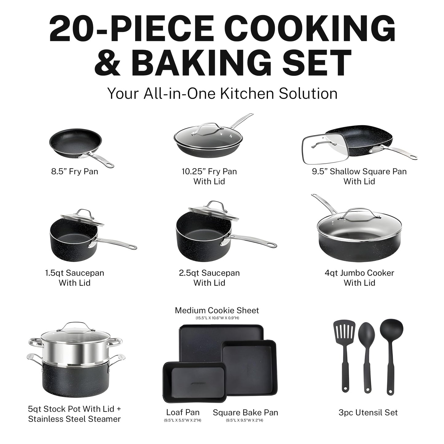 GRANITESTONE 20 Pc Kitchen Pots and Pans Set Non Stick Cookware Set, Kitchen Cookware Sets, Granite Nonstick Cookware Set, Diamond Coated Non Toxic Cookware Set, Oven & Dishwasher Safe