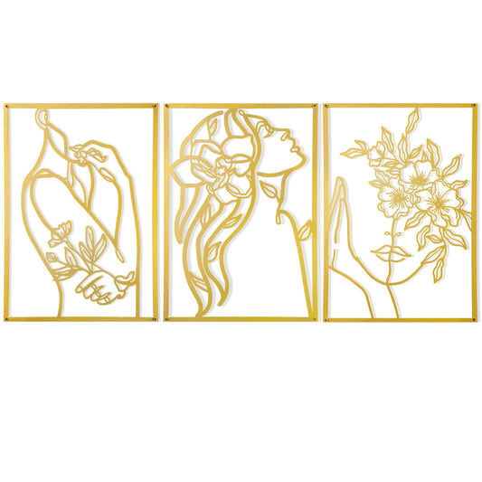 AGIOTA 3 Pcs Gold Wall Decor Above Bed Minimalist for Living Room Metal Line Art - Female Body, Gold Room Decor for Bedroom Modern Wall Art for Indoor 15inch