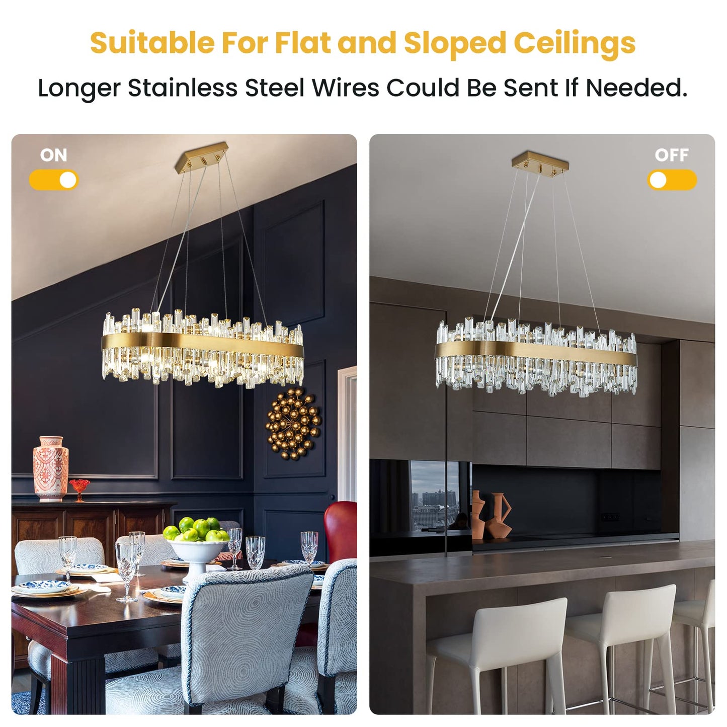 Siljoy Modern Crystal Chandelier Luxury Rectangular Brass Gold Raindrop Chandelier 16 Lights Rectangle Oval Flush Mount Pendant Light Fixture for Dining Room Living Room Kitchen Island L35.4''