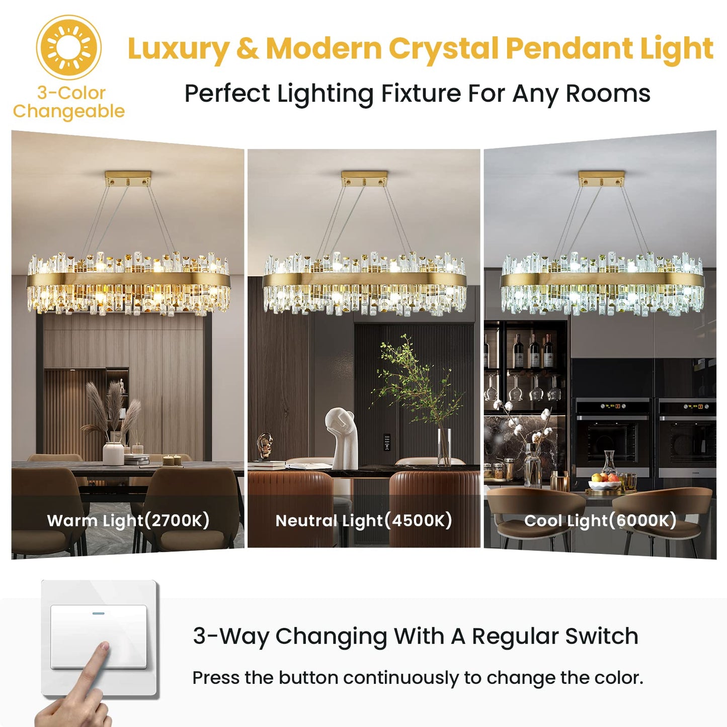 Siljoy Modern Crystal Chandelier Luxury Rectangular Brass Gold Raindrop Chandelier 16 Lights Rectangle Oval Flush Mount Pendant Light Fixture for Dining Room Living Room Kitchen Island L35.4''