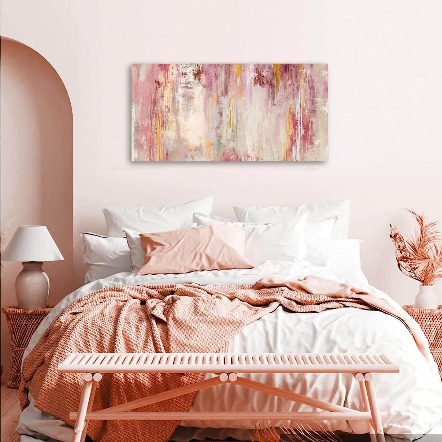 Kureful Abstract Wall Art Large Wall Decor Pink Artwork 20"x 40" Pictures Gold Paintings for Bedroom Living Room Office Canvas Prints