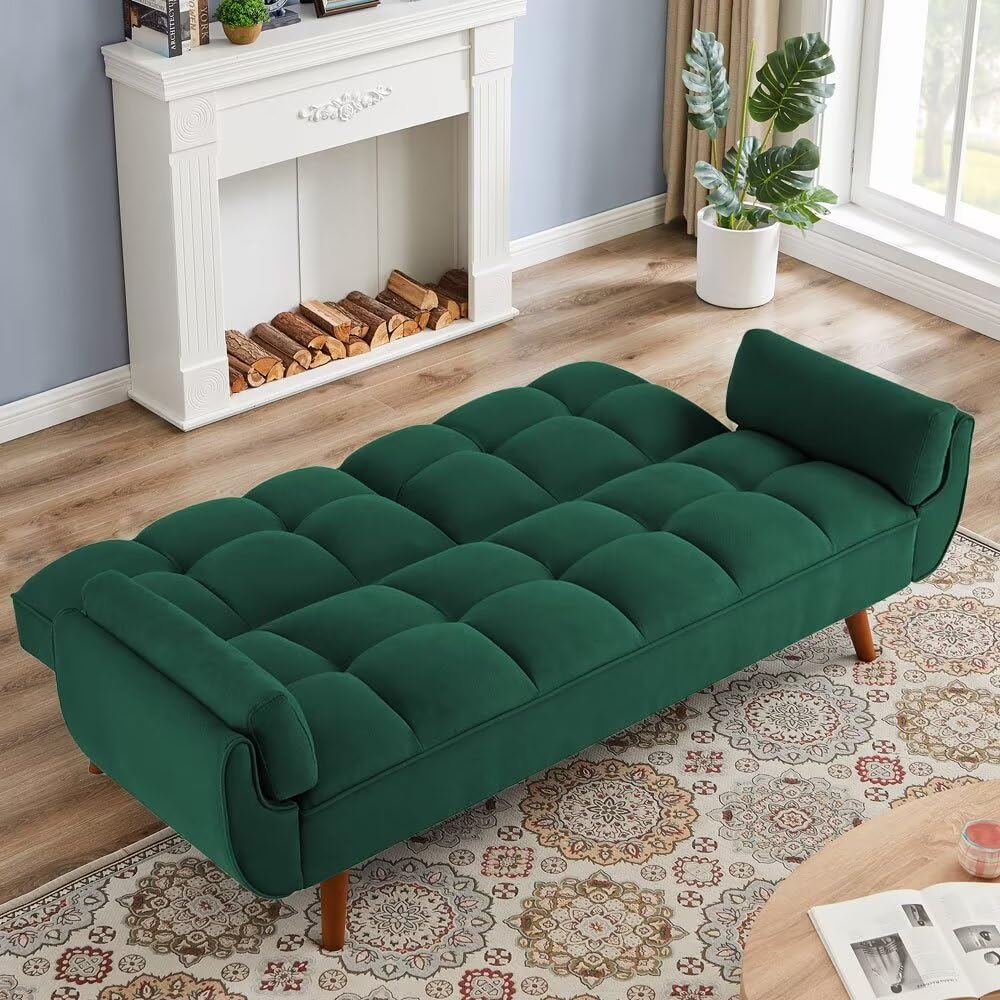 XGWIHLO Convertible Sofa Bed Folding Loveseat Couch, Modern Futon Recliner Sleeper with Adjustable Backrest, Green