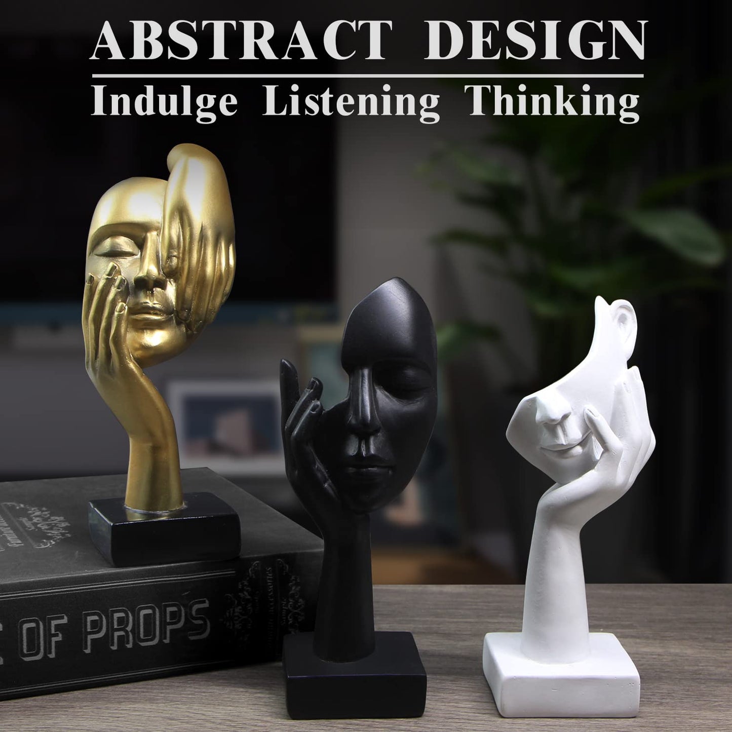 prosfalt 3 Pcs Thinker Statue,Modern Home Resin Sculptures,Collectible Figurines for Home Office Bookshelf Desktop Decor(Golden)