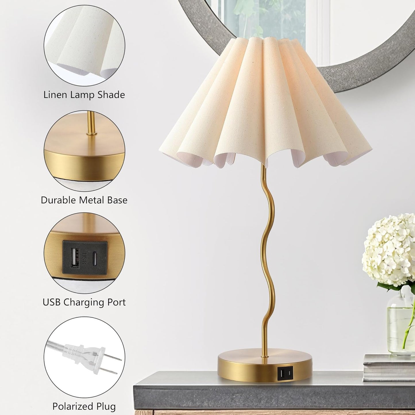 EOEYYOYB Table Lamps for Bedroom Modern Single Table Lamp for Night Stands Beside Lamps Living Room End Table Lamp (Gold)