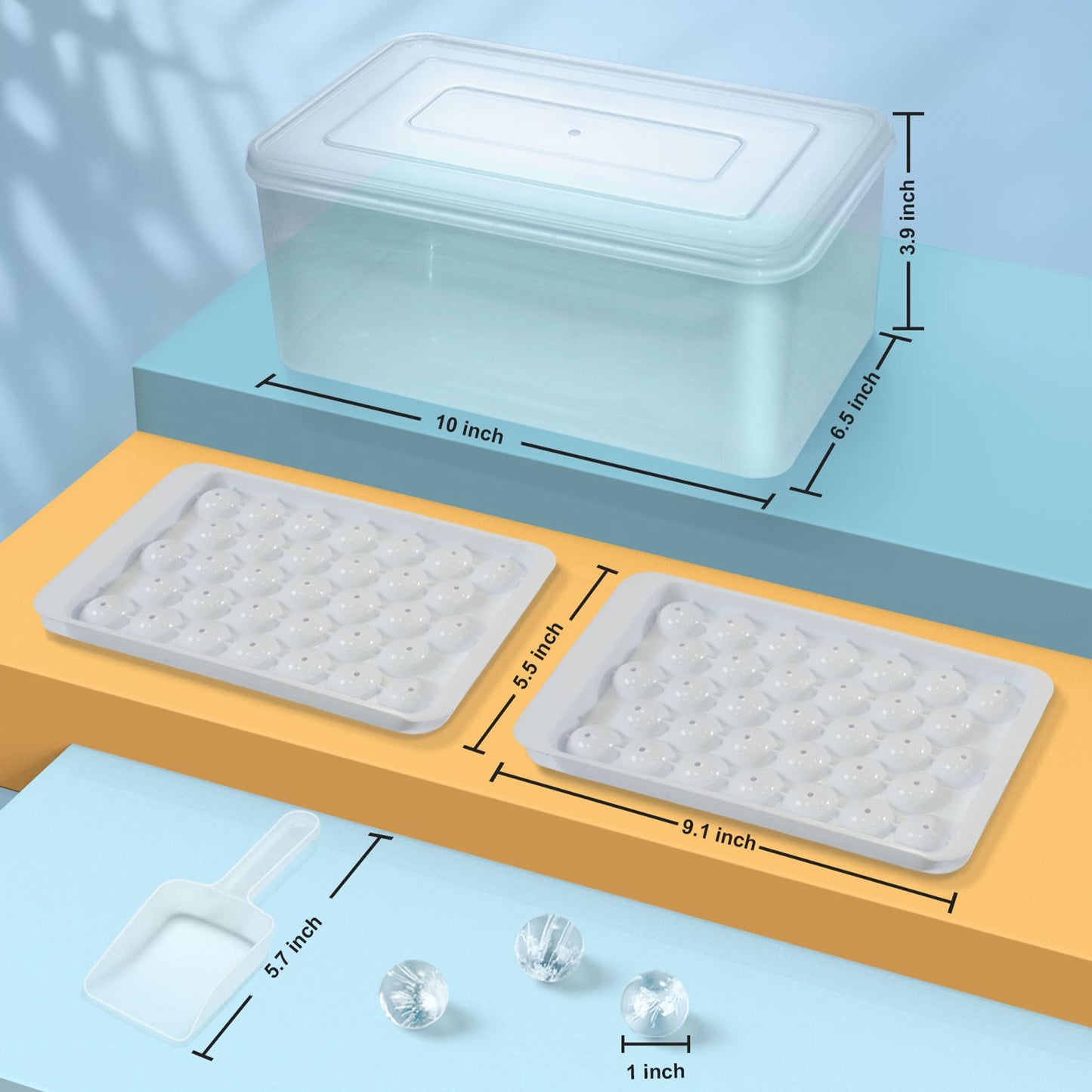 WIBIMEN Ice Cube Tray with Lid and Bin - Round Ice Trays for Freezer with Lid - Ice Cube Trays for Freezer with Ice Container (1"-2PACK White)