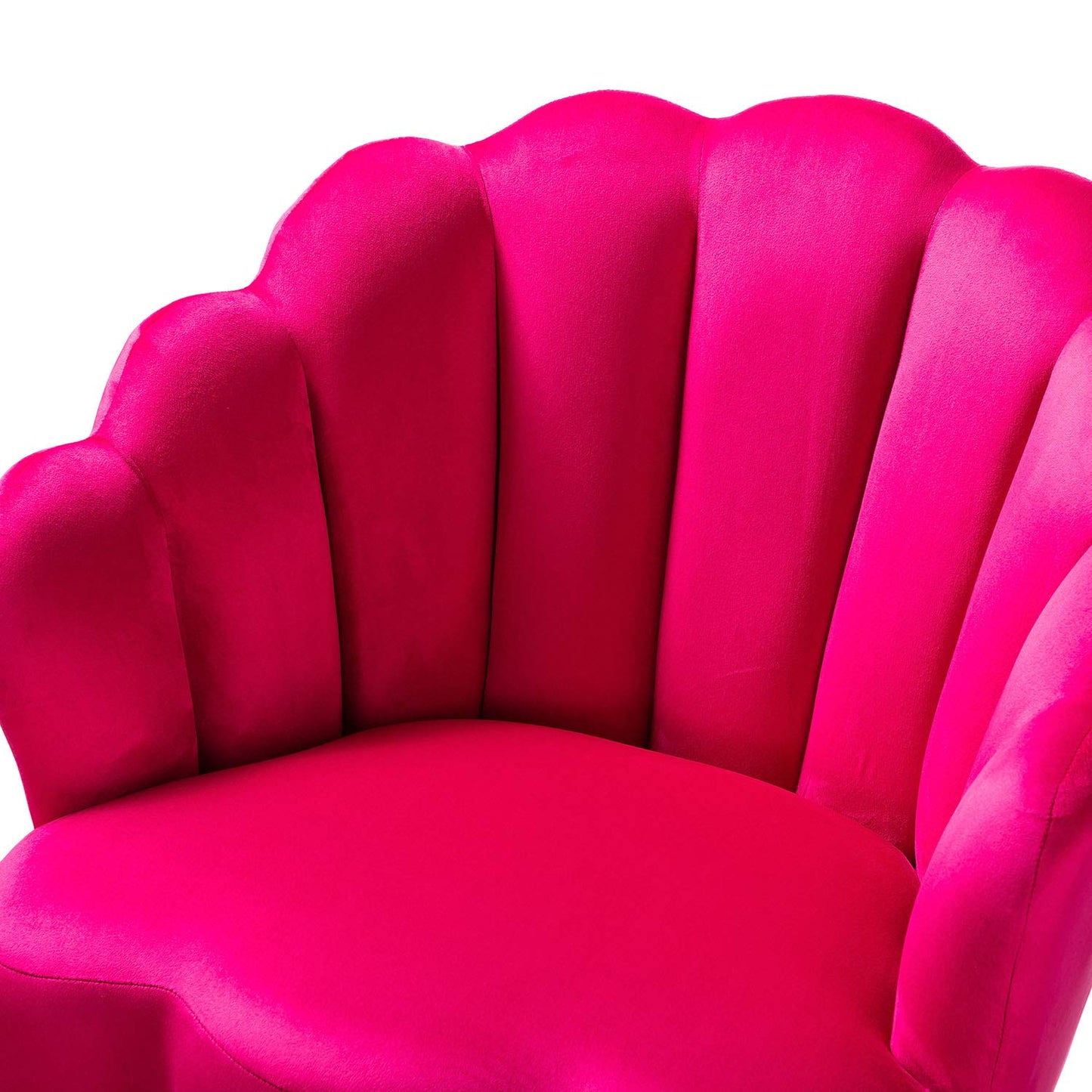 Accent Velvet Upholstered Living Room Chairs with Cute Scalloped Back & Golden Legs for Makeup Room/Bedroom, Modern Accent Armchair Lady's Cute Vanity Chair,Comfy Tufted Guest Chair (FUSHIA)