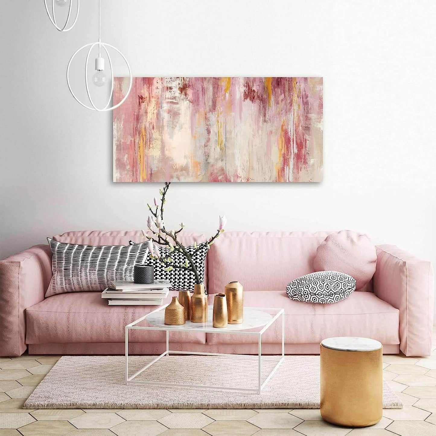 Kureful Abstract Wall Art Large Wall Decor Pink Artwork 20"x 40" Pictures Gold Paintings for Bedroom Living Room Office Canvas Prints