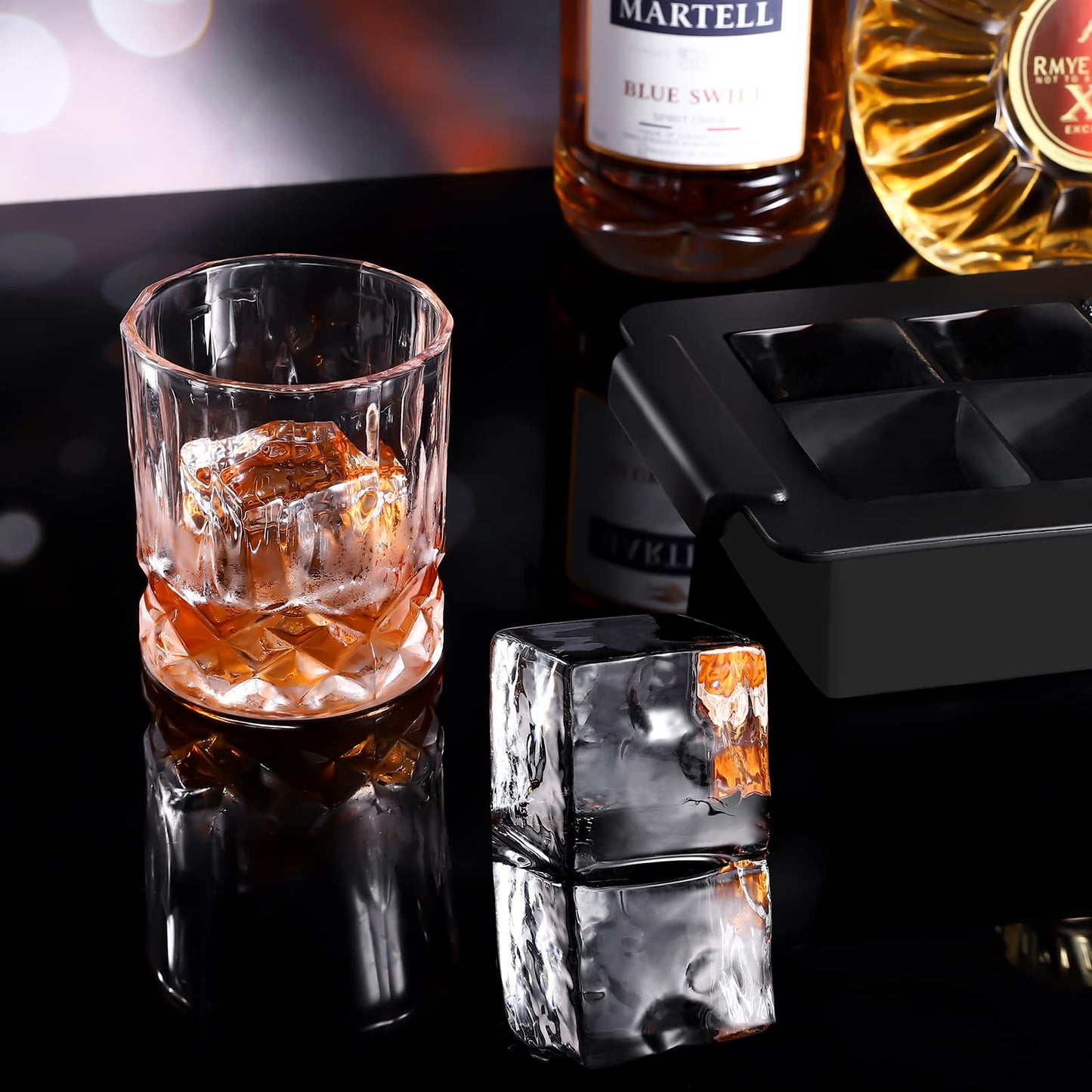 Ticent Ice Cube Trays (Set of 2), Silicone Sphere Whiskey Ice Ball Maker with Lids & Large Square Ice Cube Molds for Cocktails & Bourbon - Reusable & BPA Free