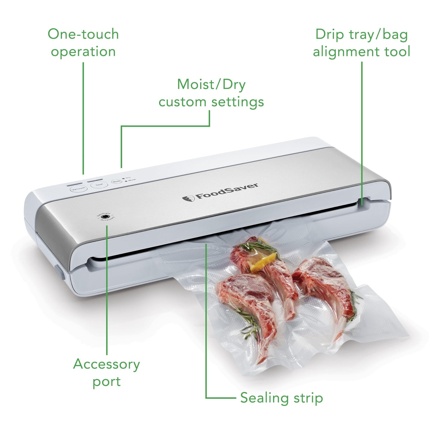 FoodSaver Compact Vacuum Sealer Machine with Airtight Bags and Roll - Ideal for Sous Vide and Airtight Food Storage, White