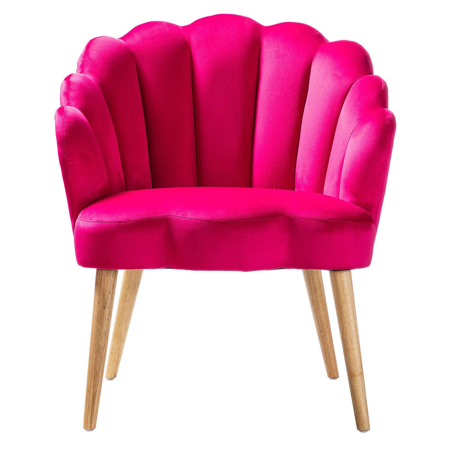 Accent Velvet Upholstered Living Room Chairs with Cute Scalloped Back & Golden Legs for Makeup Room/Bedroom, Modern Accent Armchair Lady's Cute Vanity Chair,Comfy Tufted Guest Chair (FUSHIA)