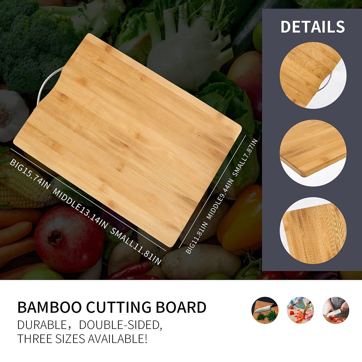 Natural Bamboo Cutting Board With Handle (Large（16×12inches）)