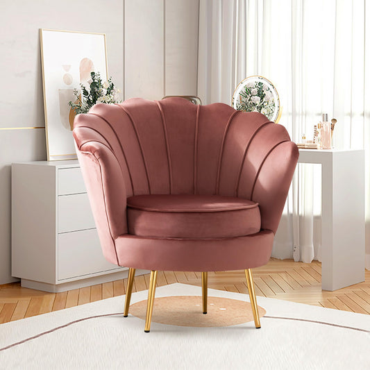 DAGONHIL Mid Century Modern Upholstered Accent Chair,Retro Leisure Velvet Single Sofa with Golden Metal Legs for Living Room/Bedroom/Makeup Room, Dusty Pink