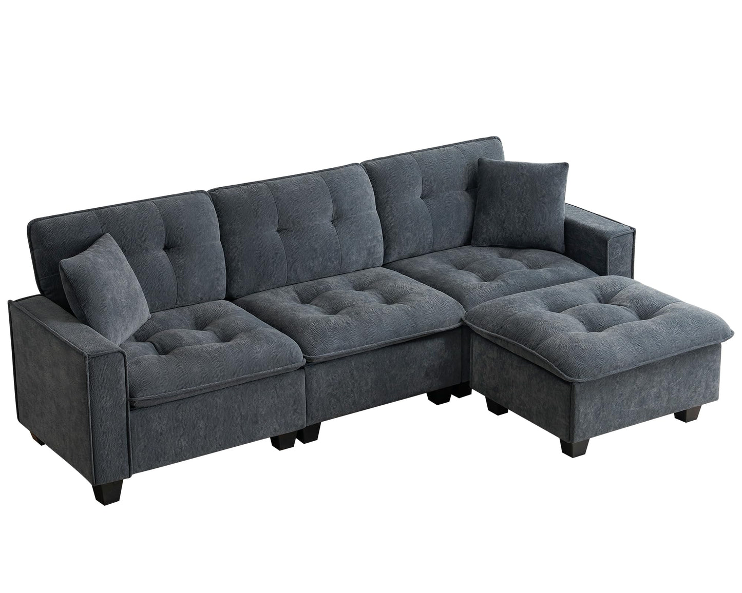 ELUCHANG L Shaped Sectional Sofa Couch, 100.4" Oversized Modern Convertible Sofa, Deep Seat Cloud Couch with Movable Ottoman for Living Room Chenille Dark Blue 3 Seat