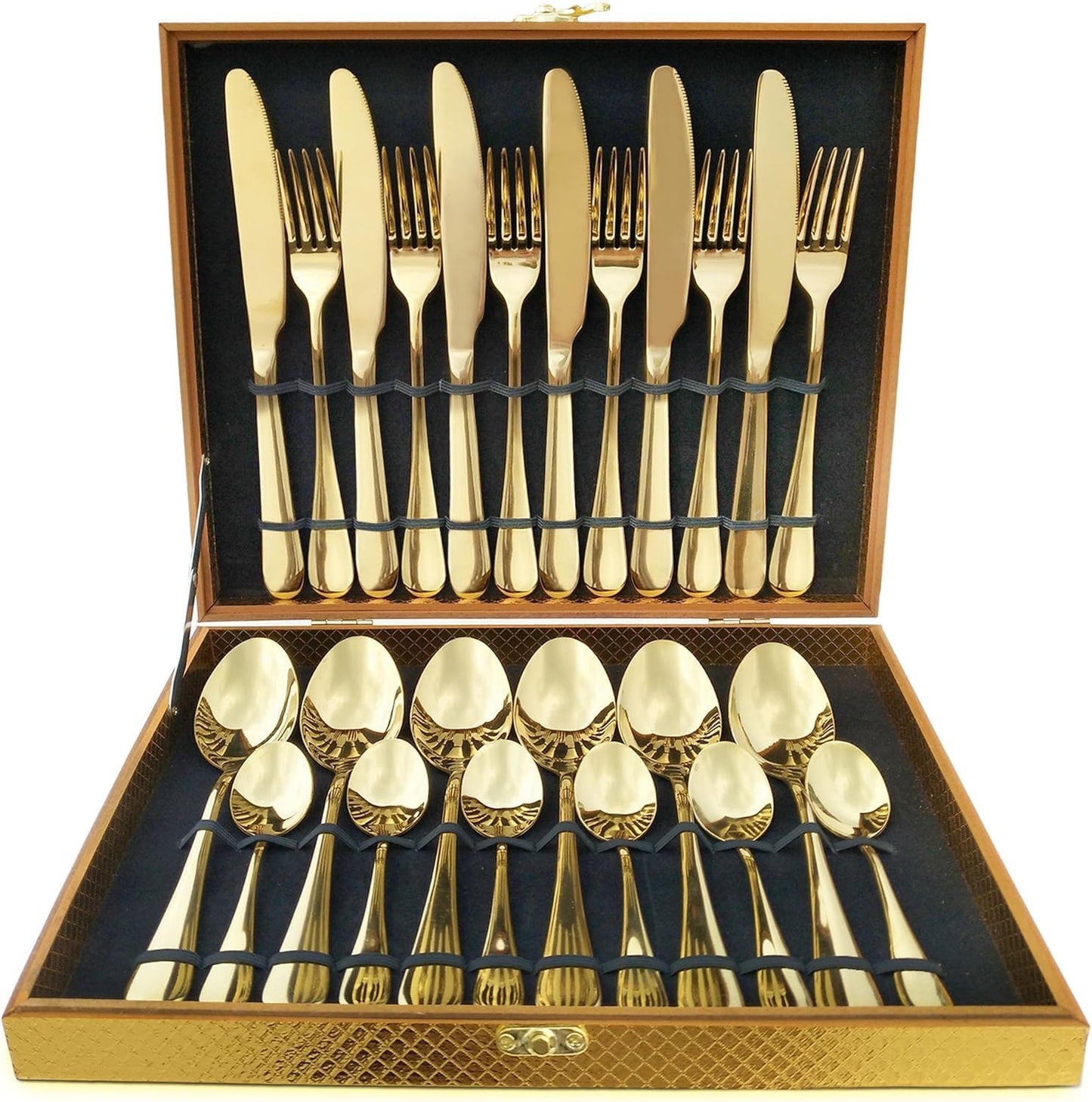 Flatware Set Gold Silverware Set with Pattern Mirror Polished 24 Pieces Cutlery Set Housewarming Wedding Gift, Service for 6