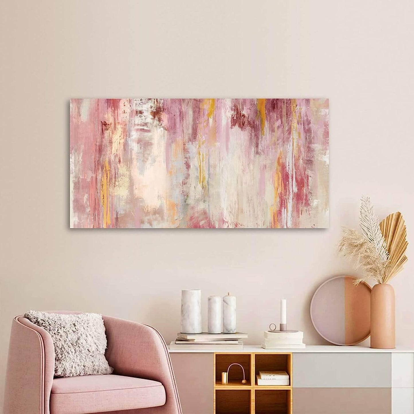 Kureful Abstract Wall Art Large Wall Decor Pink Artwork 20"x 40" Pictures Gold Paintings for Bedroom Living Room Office Canvas Prints