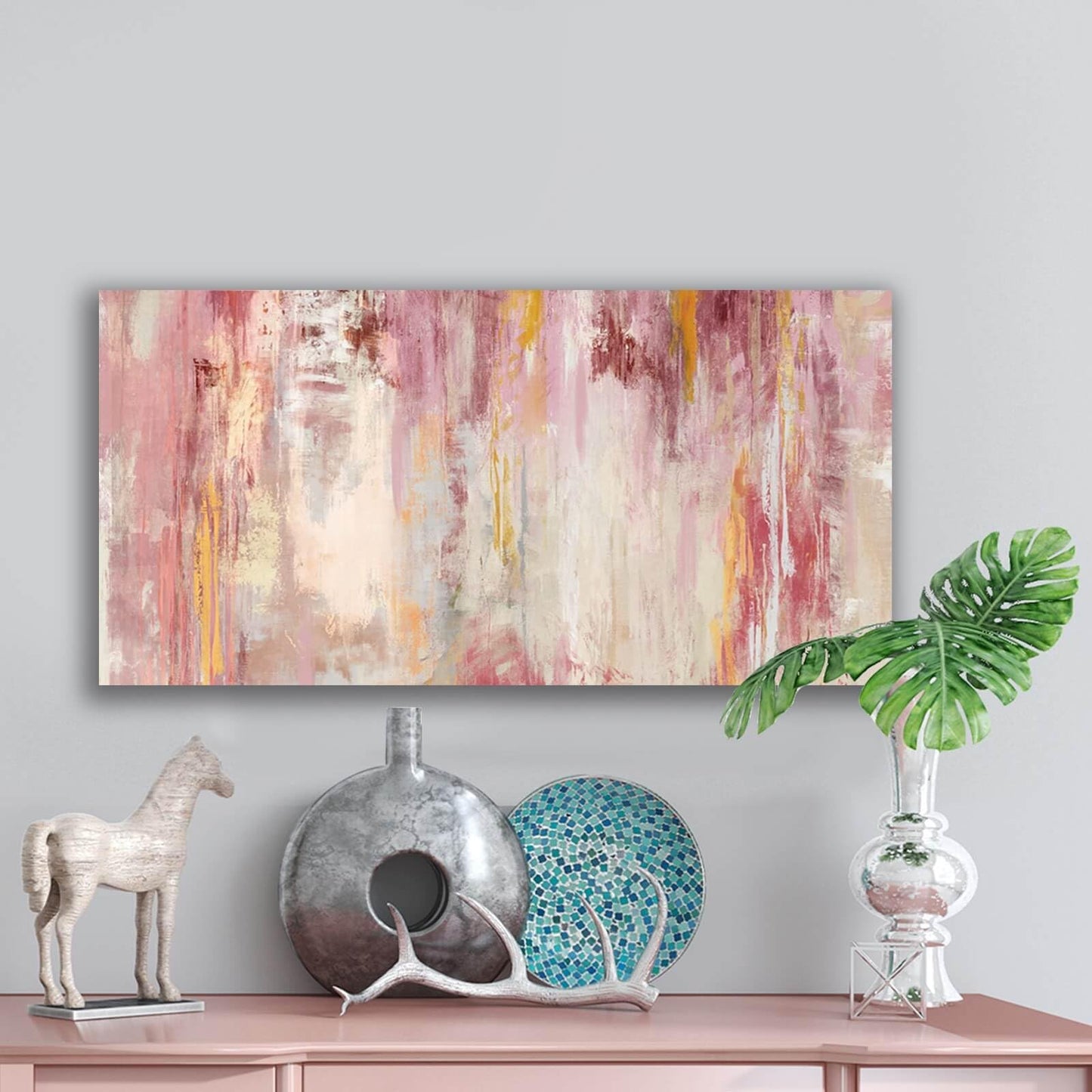 Kureful Abstract Wall Art Large Wall Decor Pink Artwork 20"x 40" Pictures Gold Paintings for Bedroom Living Room Office Canvas Prints