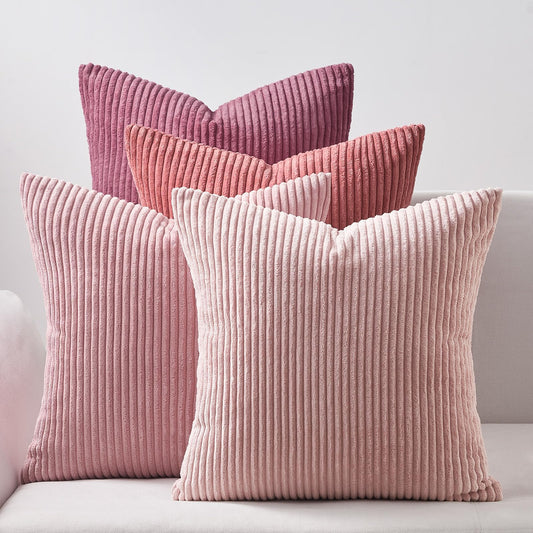 Topfinel Pink Throw Pillows Covers 18x18 Inch Set of 4,Farmhouse Corduroy Decorative Cushion Case,Valentine's Day Pillow Case for Bedroom Couch Sofa Living Room,Spring Home Decor