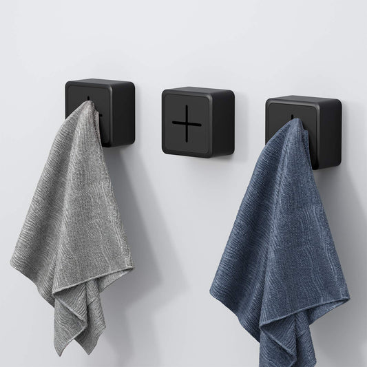 3 Pack Kitchen Towel Hooks - Self Adhesive Towel Holders for Kitchen,Wall Mounted Kids Hand Towel Hook,Ideal as Bathroom, Dish Towel Holders (3 PCS^Black&Black)