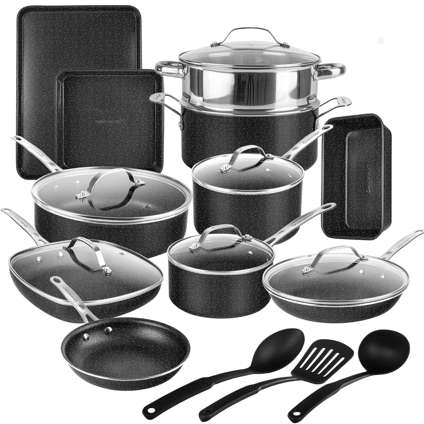 GRANITESTONE 20 Pc Kitchen Pots and Pans Set Non Stick Cookware Set, Kitchen Cookware Sets, Granite Nonstick Cookware Set, Diamond Coated Non Toxic Cookware Set, Oven & Dishwasher Safe