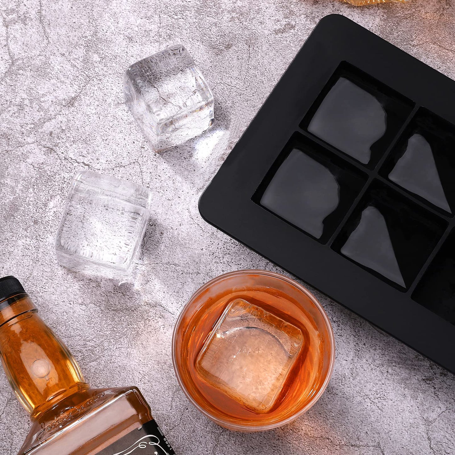 Ticent Ice Cube Trays (Set of 2), Silicone Sphere Whiskey Ice Ball Maker with Lids & Large Square Ice Cube Molds for Cocktails & Bourbon - Reusable & BPA Free