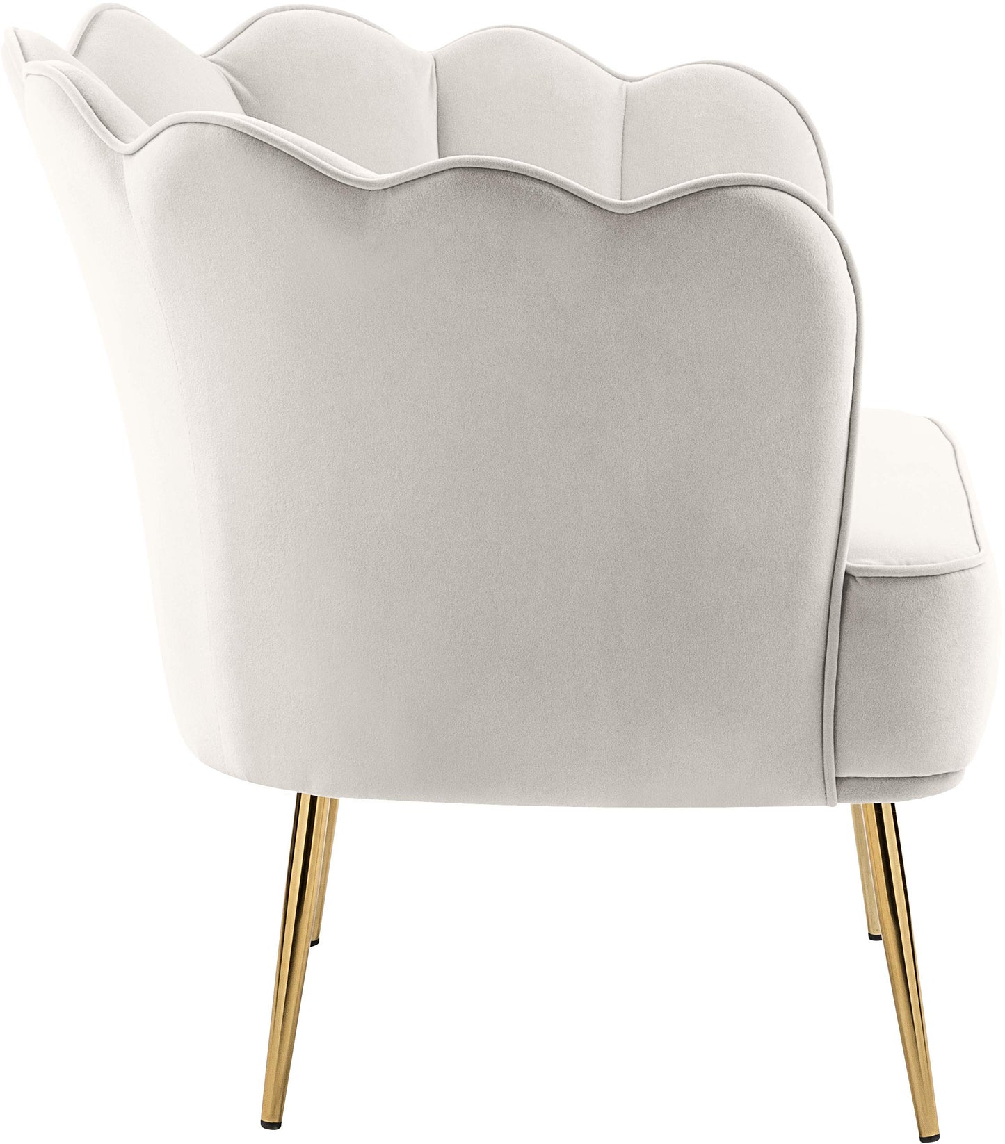 Meridian Furniture Jester Collection Modern | Contemporary Velvet Upholstered Accent Chair with Deep Channel Tufted Back and Sturdy Gold Iron Legs, 29" W x 29" D x 29.5" H, Cream